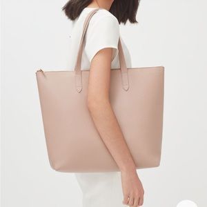 Cuyana soft rose leather zipper tote